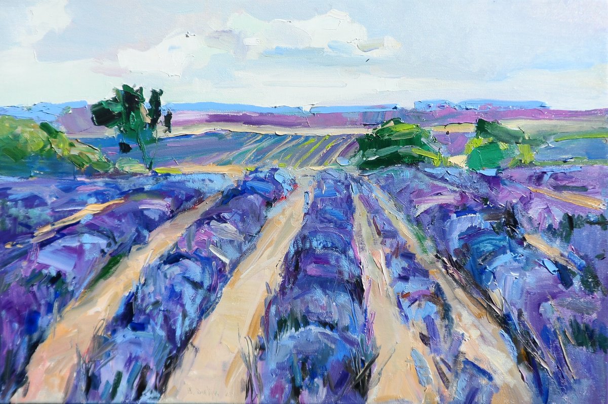 Impressionistic Botanical Oil Painting By Yehor Dulin, 24 X 16", " Lavender ", Original Artwork