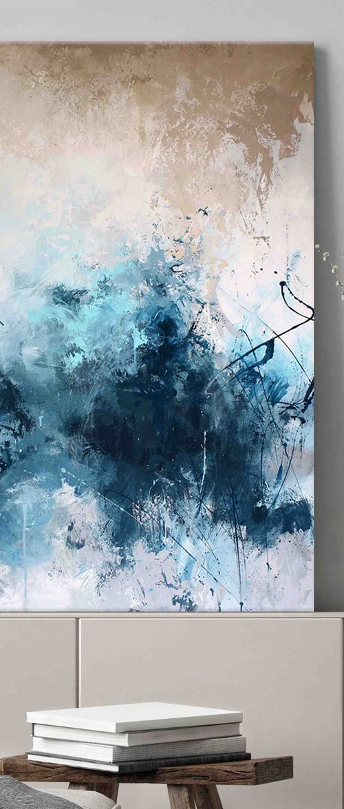"Blue ink" Acrylic abstract navy blue art by Nina Smykal