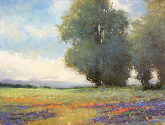 Spring Wildflowers, flower field impressionist landscape oil painting