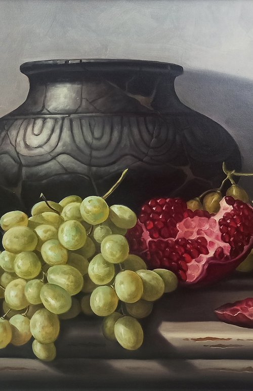Still life with pitcher and fruits (40x60cm, oil painting, ready to hang) by Tamar Nazaryan