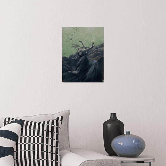 Green lake. Woman underwater