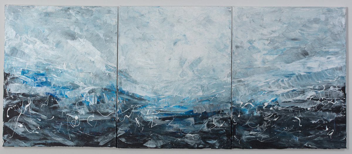 Abstract Acrylic Painting By Mircea Puscas, 48 X 20", Storm In The Ocean, Original Artwork