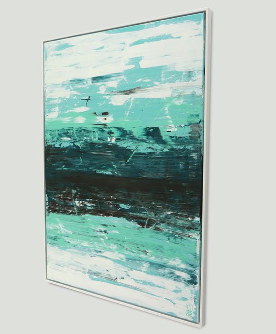 Static in Blue - Incl White Frame - Abstract Painting - 85x125cm - Ronald Hunter - 05A