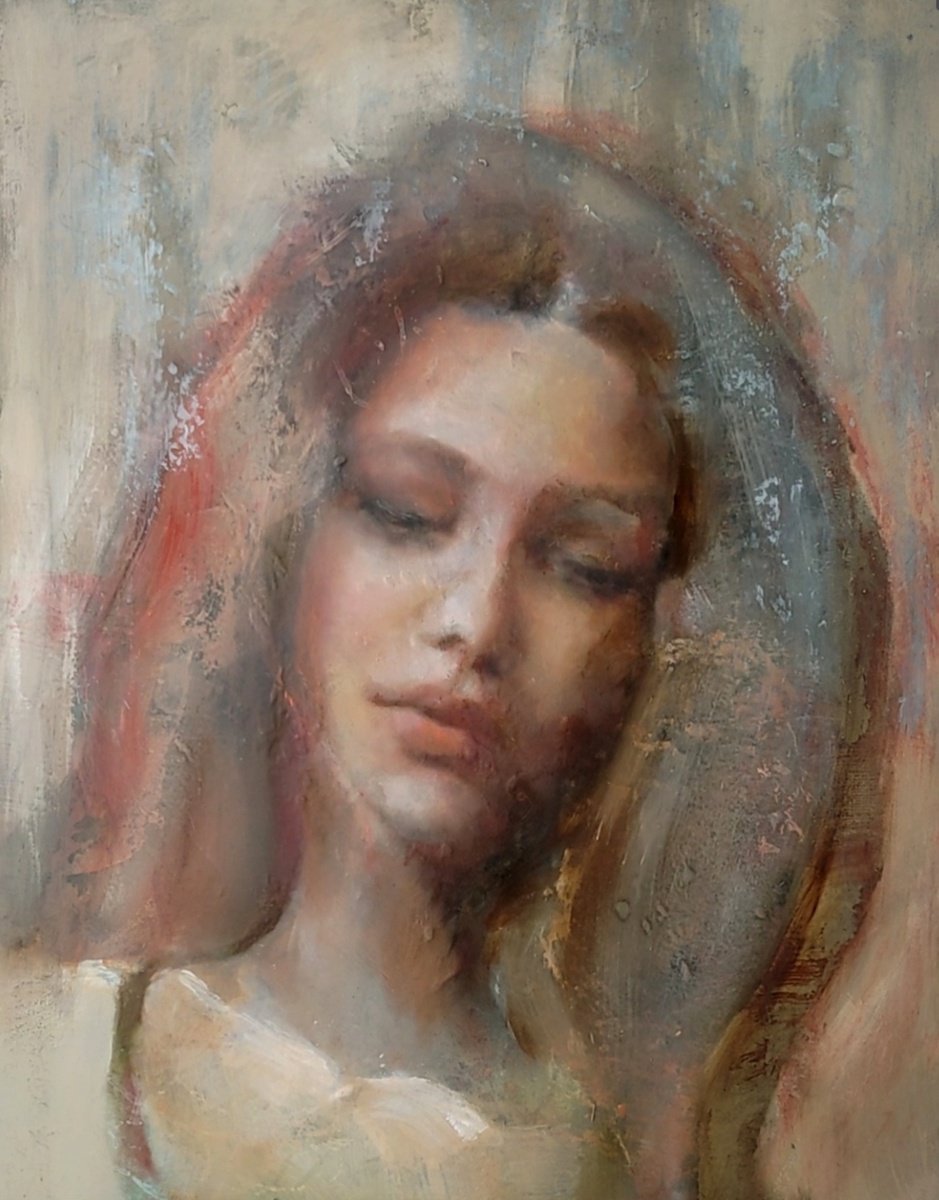 Impressionistic Portrait Oil Painting By Yuliia Kyrsanova, 28 X 35", Echo, Original Artwork