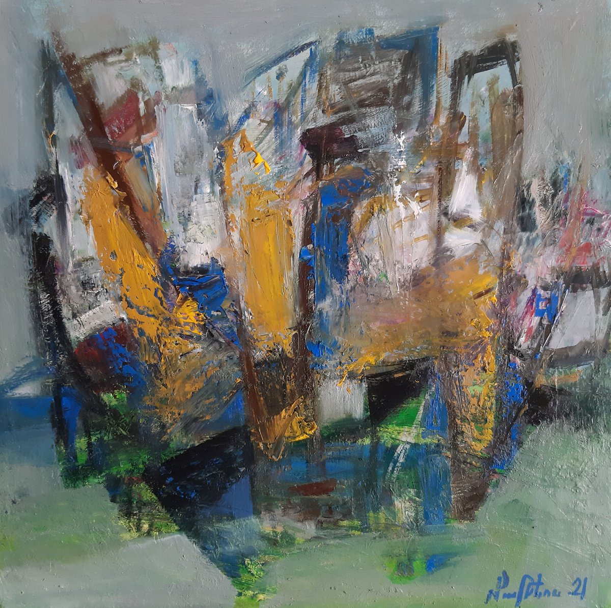 Abstract (35x35cm, oil painting, palette knife) by Mateos Sargsyan
