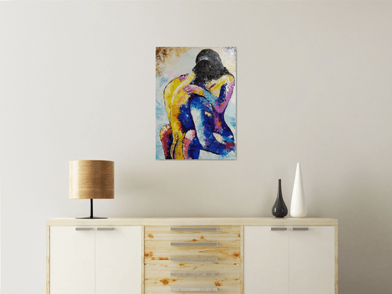 My heart can't tell you No, erotic nude couple in love oil painting