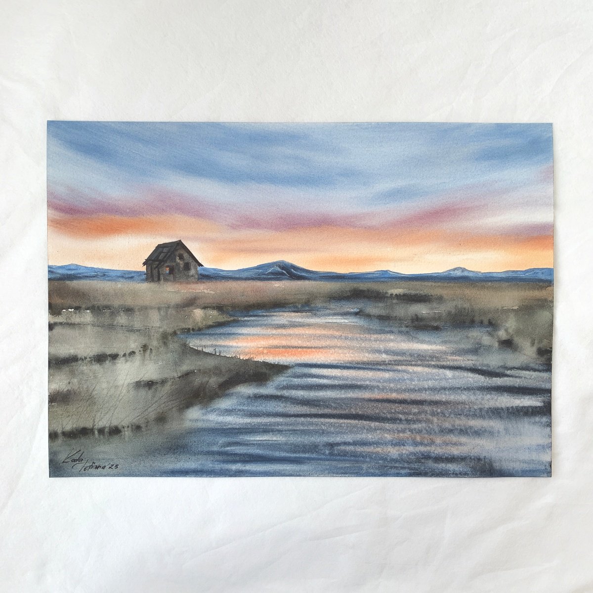 Impressionistic Landscape Watercolour By Tetiana Koda, 17 X 12", Watercolor Landscape, Original Artwork