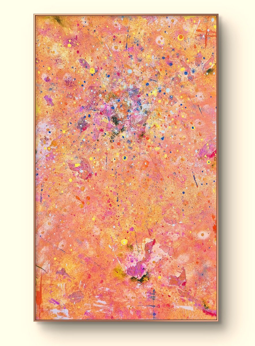 Organic Abstract Painting By Marian Gorin, 13 X 22", Celestial Bloom Vii, Original Artwork