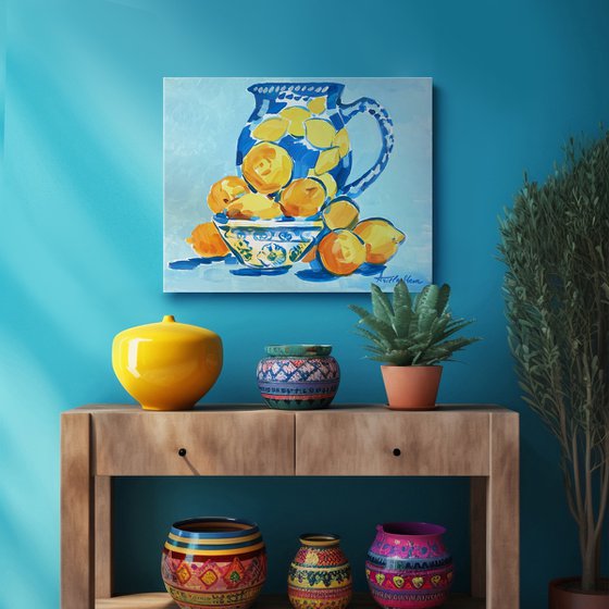 Blue Still Life With Lemons
