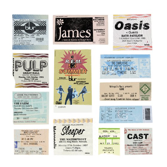 Nineties, vintage gig ticket collection - limited-edition art print