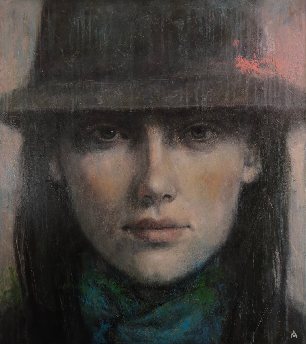 Surrealistic Portrait Oil Painting By Margarita Ivanova, 31 X 35", Rain, Original Artwork