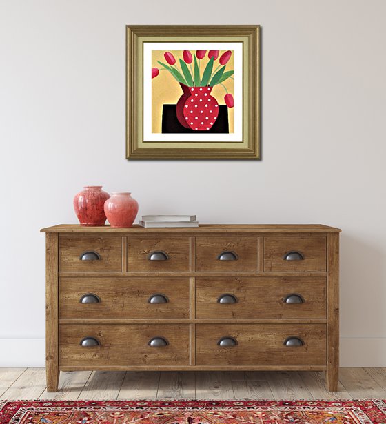 Red Tulips in a Polka Dot Vase II