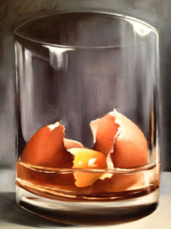 Egg in a glass - original oil painting on wood- 35 x 35 ( 14 ' x 14' )