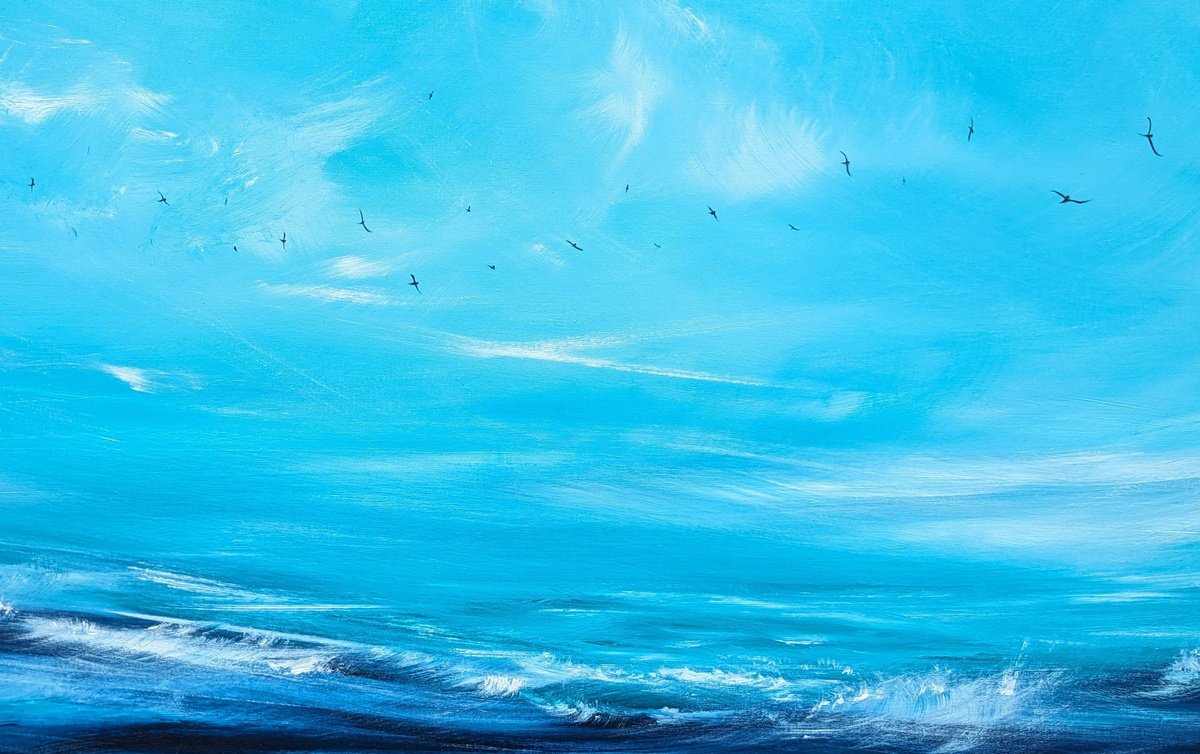 Impressionistic Landscape Acrylic Painting By Mel Graham, 47 X 20", All At Sea, Original Artwork