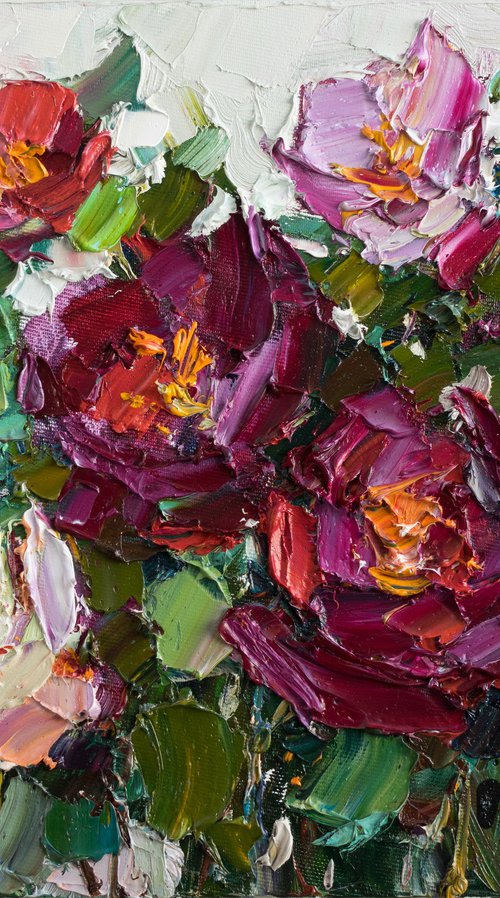 Roses impasto painting - Original oil painting by Anastasiia Valiulina