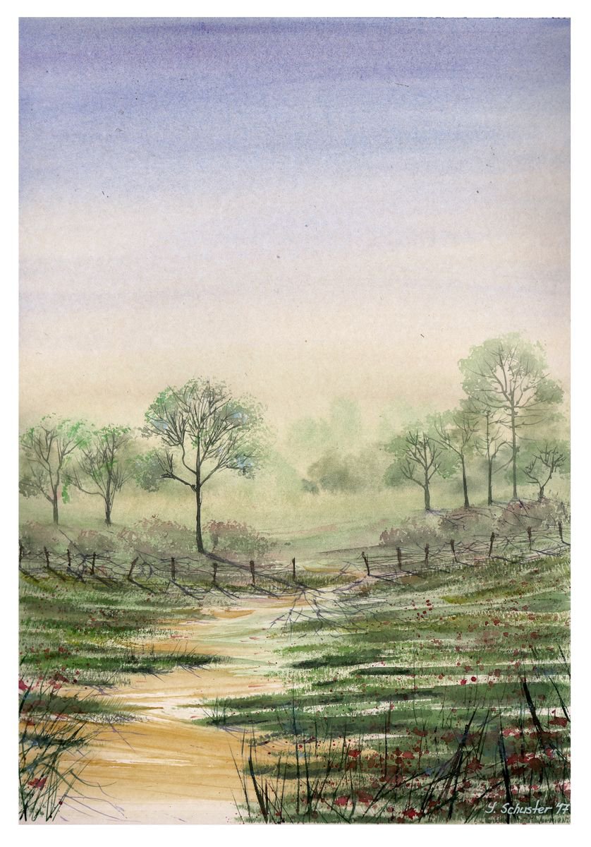 Impressionistic Landscape Watercolour By Yulia Schuster, 12 X 17", Spring Path, Original Artwork