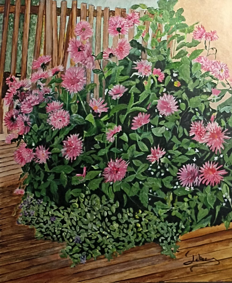 Impressionistic Botanical Oil Painting By Isabelle Lucas, 18 X 22, Dalhias 1, Original Artwork