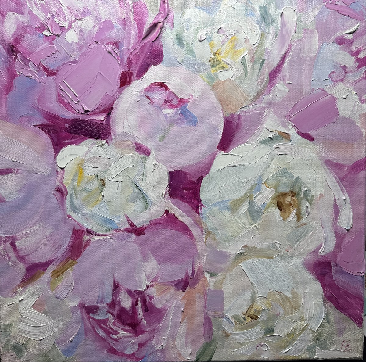 Peonie Pink And White By Olena Hromova, 16 X 16, Artwork For Sale On Artfinder
