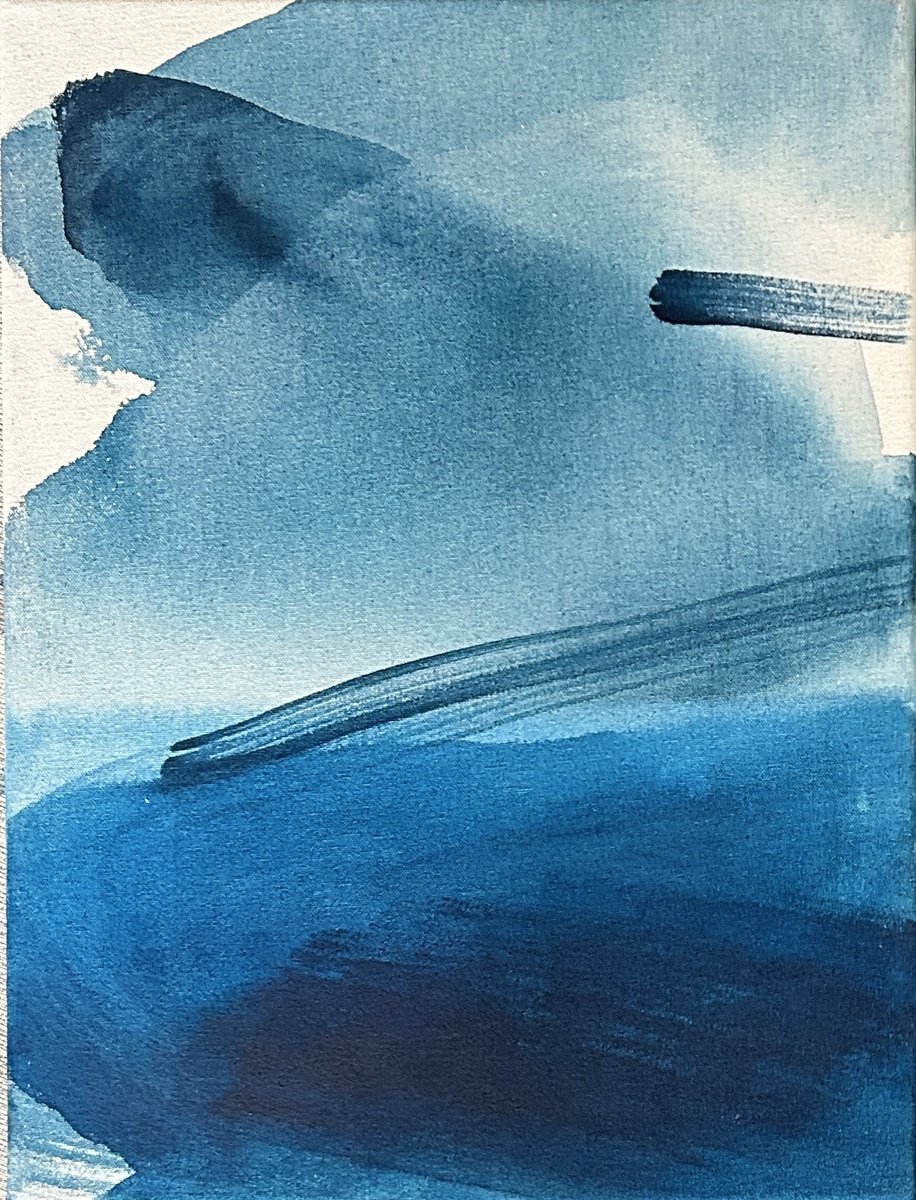 Abstract Painting By Ryoko Minamitani, 12 X 16", Deep Blue 4, Original Artwork