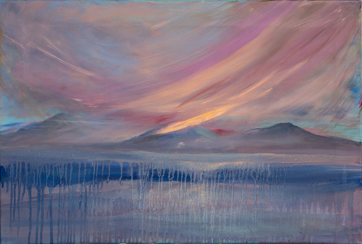Abstract Landscape Oil Painting By Tanya Bilous, 24 X 16", Sunset In Antalya, Original Artwork