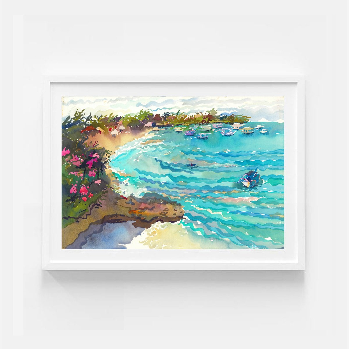 Impressionistic Landscape Watercolour By Tanbelia, 22 X 15", Tamarind Beach, Original Artwork