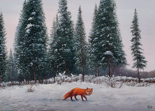 Winter landscape with a fox by Dmitrij Tikhov