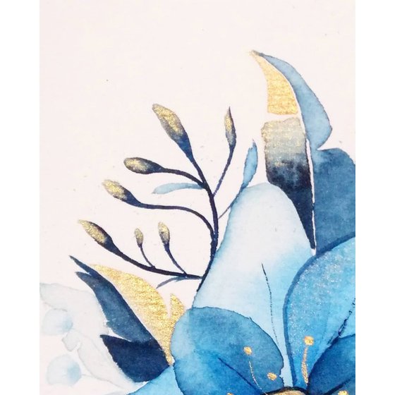 Blue and Gold Floral illustration