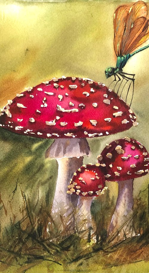 Mushrooms and dragonfly by Alina Karpova