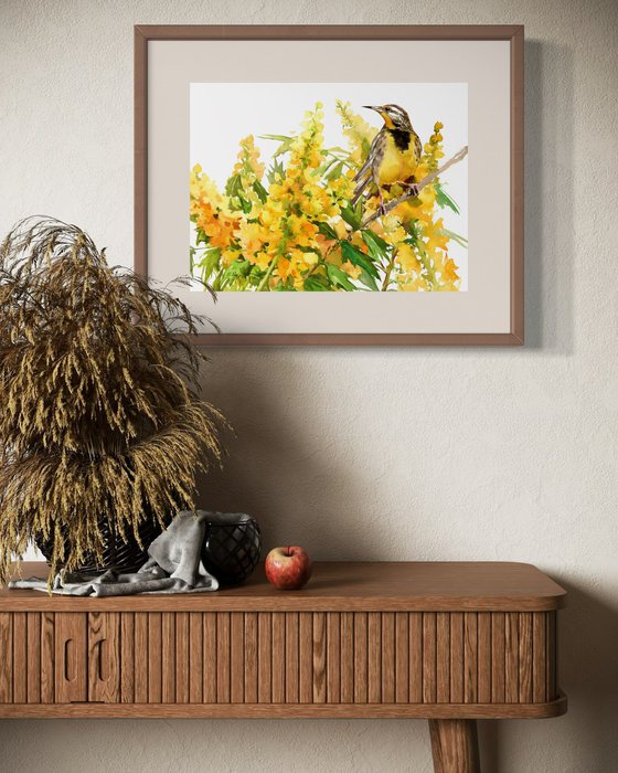 Meadowlark and Flowers