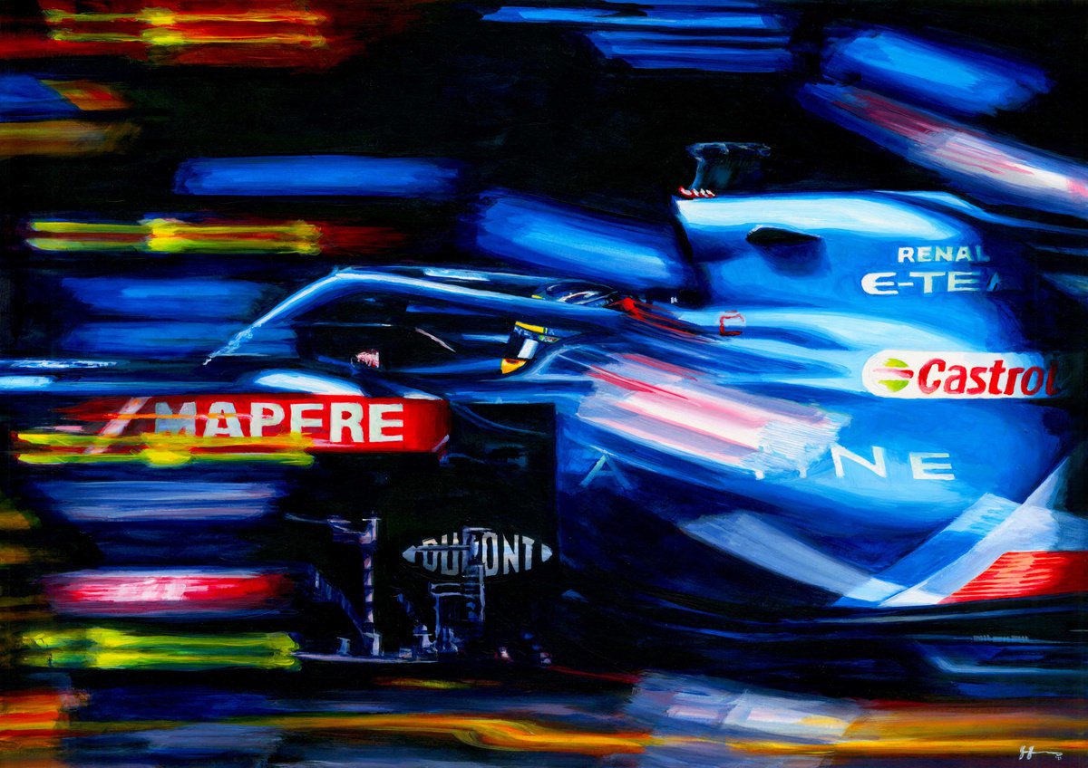 Fernando Alonso - Alpine A521 - 2021 Hungarian Gp By Alex Stutchbury, 25 X 18, Artwork For Sale On Artfinder