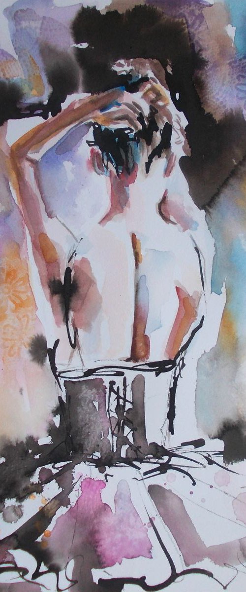 Study-Ballerina  Watercolor and Ink on Paper by Antigoni Tziora