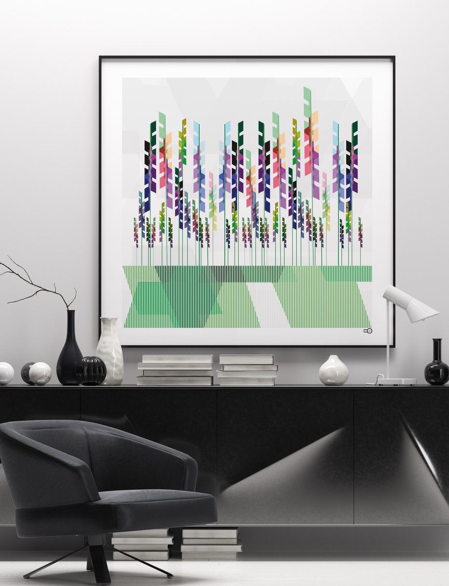 Geometric Botanical Giclee Print By Leigh Bagley, 43 X 43", Lupins, Original Artwork