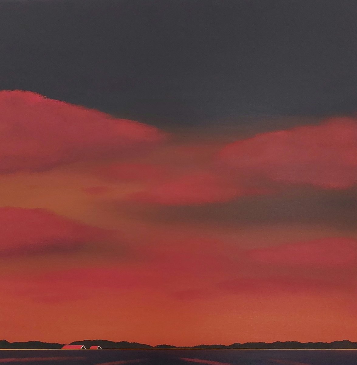 Surrealistic Landscape Acrylic Painting By Nelly Van Nieuwenhuijzen, 28 X 28", Glowing Evening (February), Original Artwork