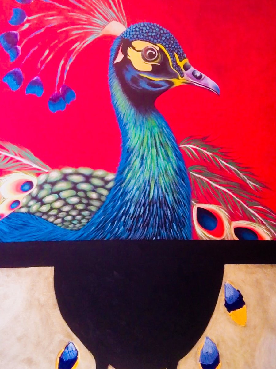 Expressive Animal Acrylic Painting By Christina Bilbili, 28 X 39, Weird Peacock, Original Artwork