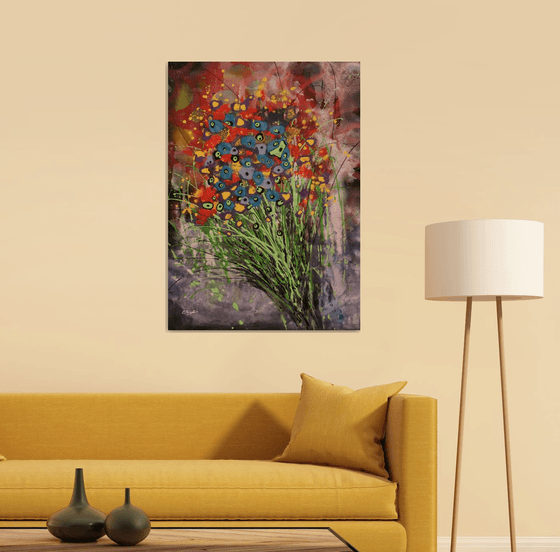 Regina Di Fiori - Large original abstract floral painting