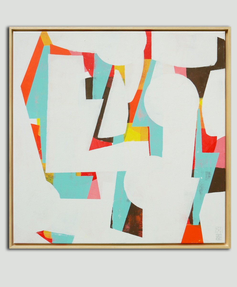 Abstract Acrylic Painting By Ronald Hunter, 33 X 33", Fractured Colorful, Original Artwork