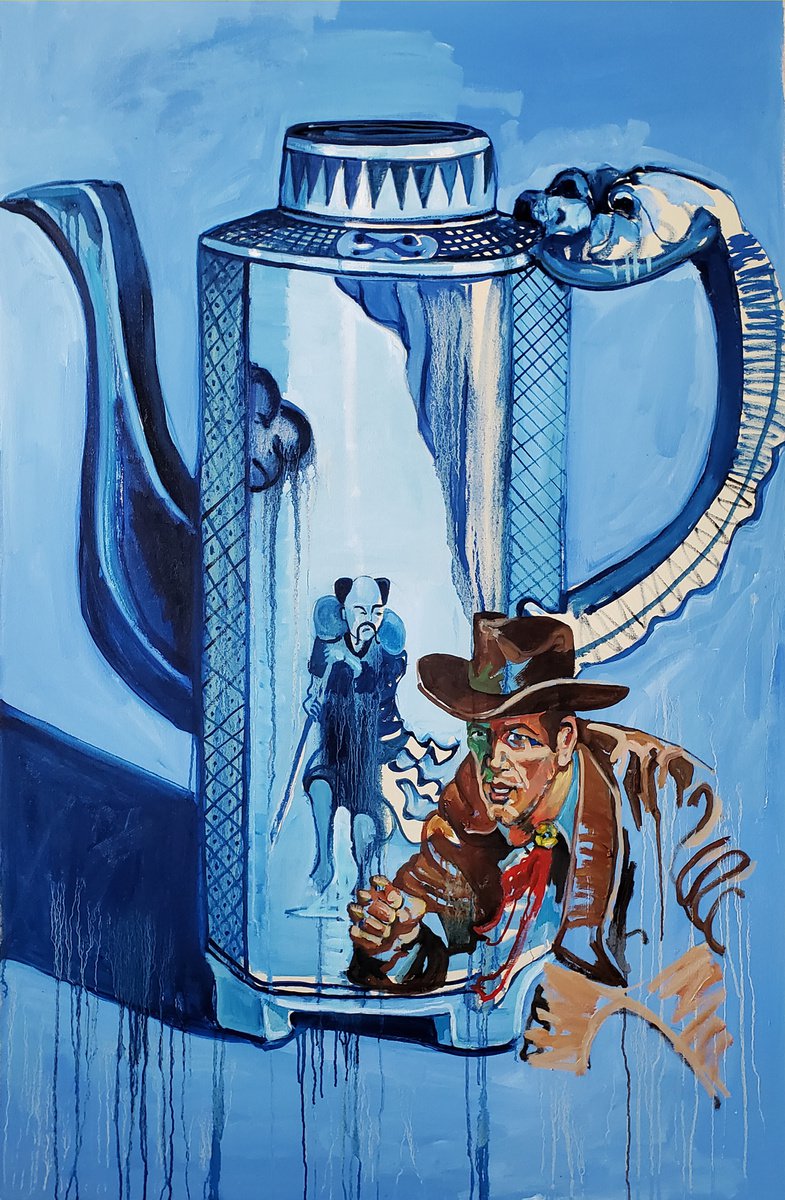 Surrealistic Portrait Oil Painting By Shelton Walsmith, 42 X 62", Bull In A China Shop, Original Artwork