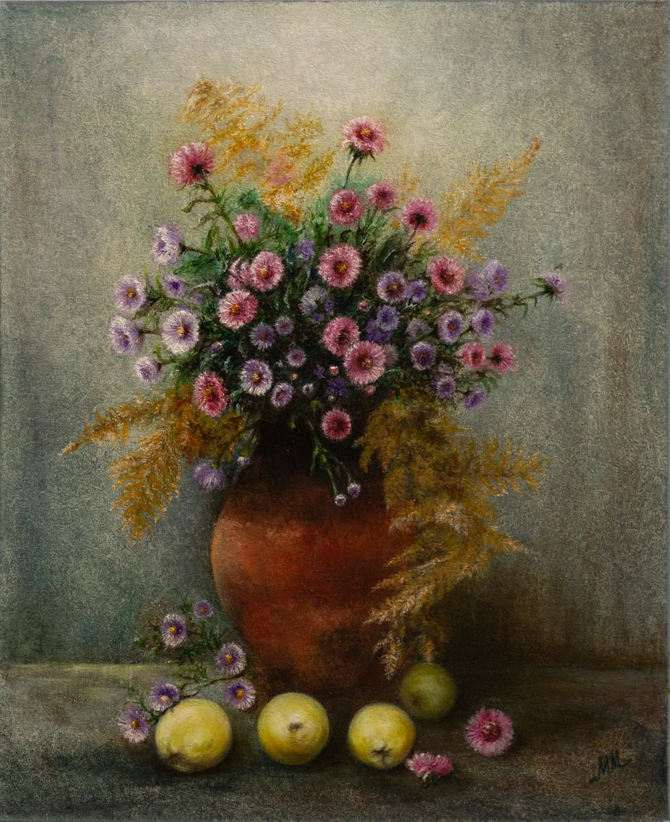 Organic Botanical Oil Painting By Mila Moroko, 18 X 22", Autumn Gifts, Original Artwork