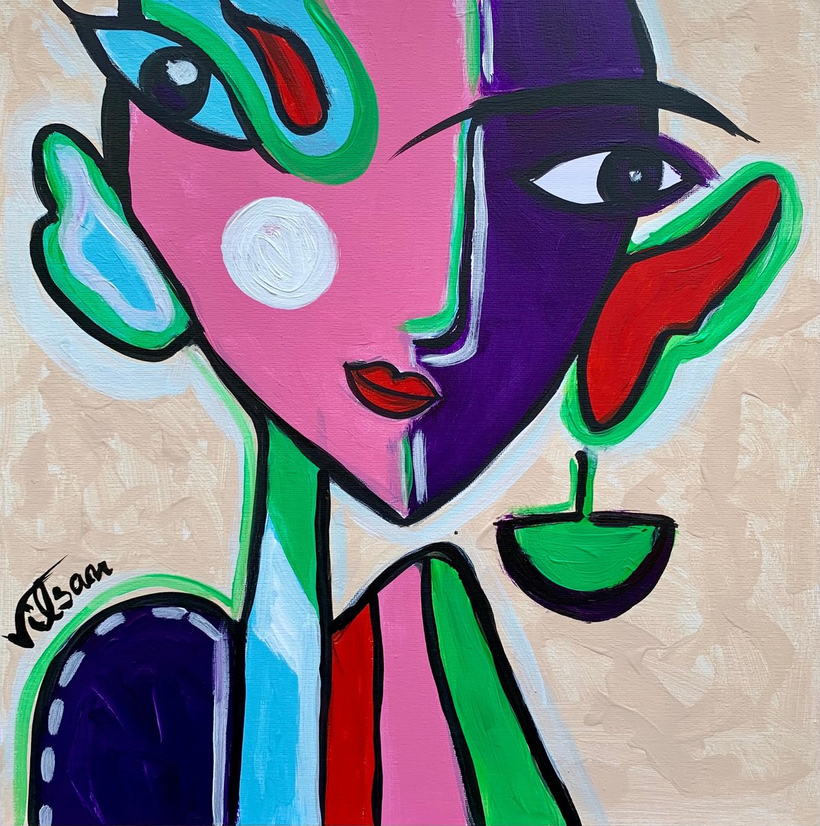 Urban And Pop Abstract Acrylic Painting By Veronica Vilsan, 16 X 16", Friends 103, Original Artwork