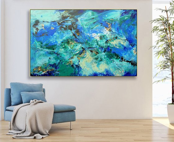 Extra large abstract painting art, with gold leaf