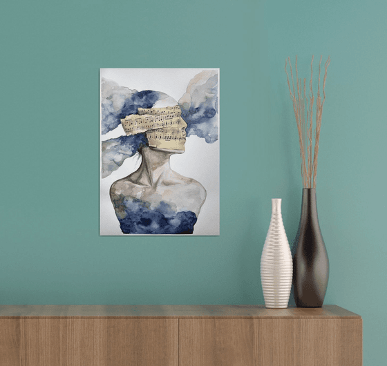Immersion Blue Sheet Music Abstract Portrait