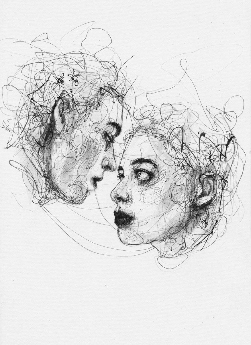 Expressive Portrait Ink Drawing By Doriana Popa, 8 X 11, Spark, Original Artwork