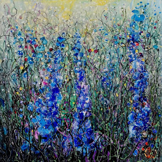 Delphiniums - Original Painting   by Olena Art