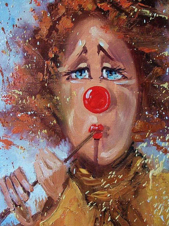 " HAPPY BIRTHDAY :) " clown original painting palette knife GIFT MODERN URBAN ART OFFICE ART DECOR HOME DECOR GIFT IDEA