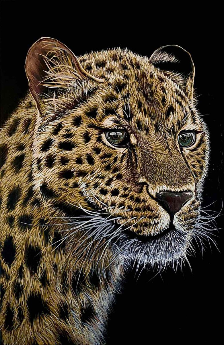 Photorealistic Animal Oil Painting By Elena Adele Dmitrenko, 16 X 24, Leopard, Original Artwork