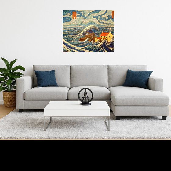 storm babet, pittenweem [in style of hokusai]