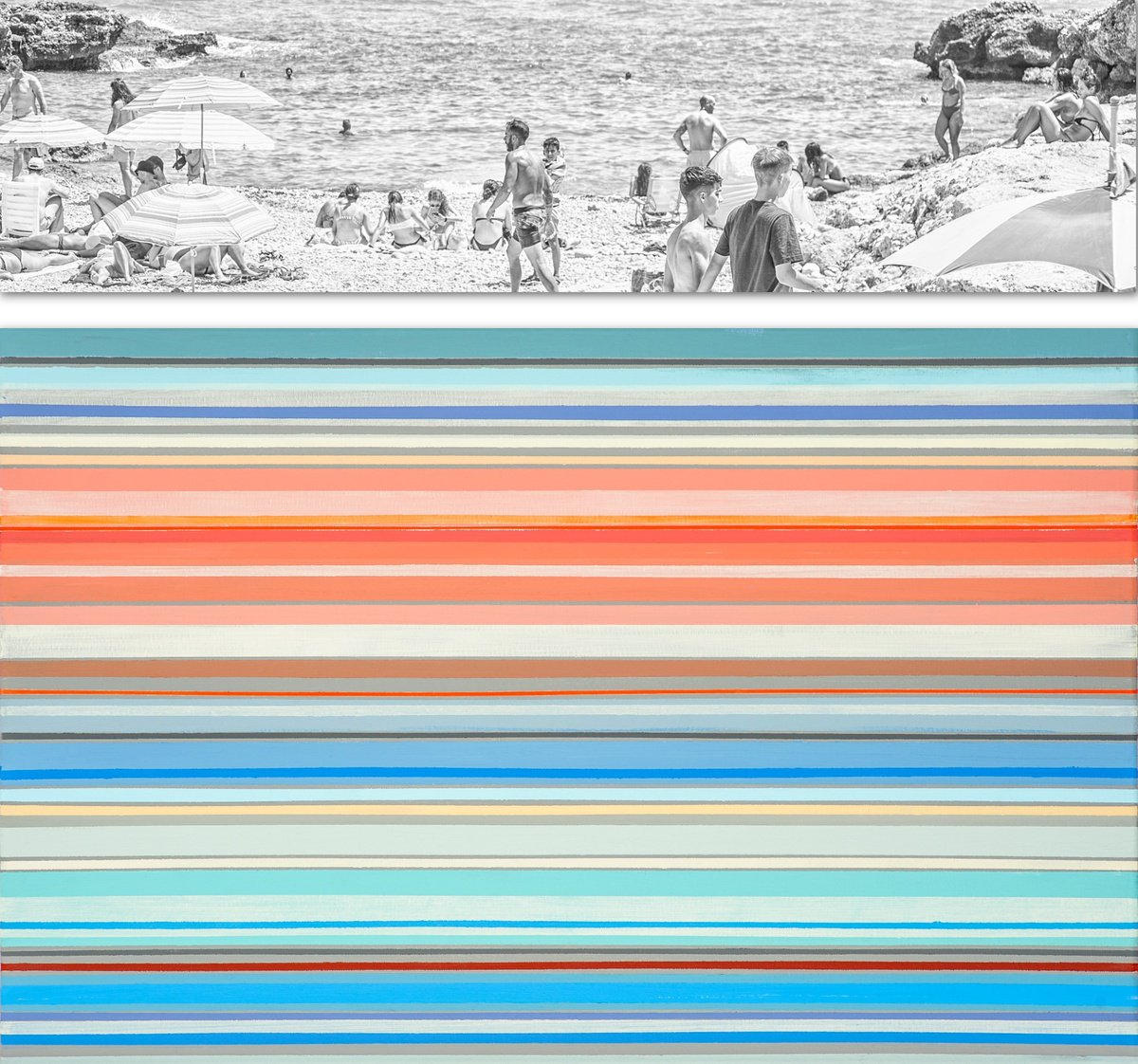 Geometric Landscape Painting By Susana Sancho Beltran, 36 X 33", Emotional Landscape 18 (Beach), Original Artwork