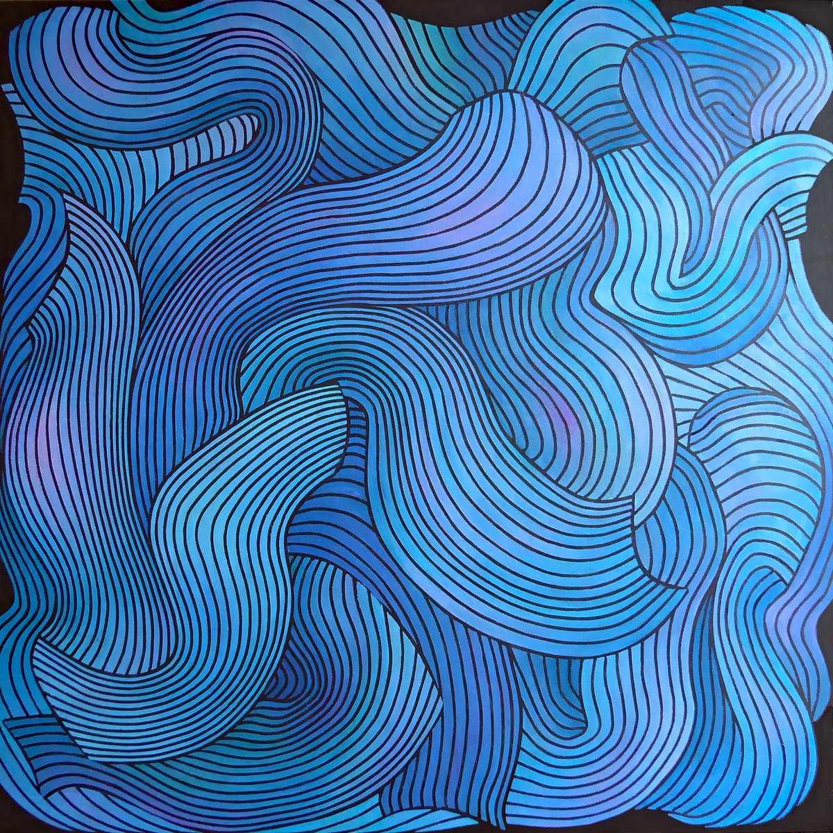 Organic Abstract Acrylic Painting By Stephen Conroy, 30 X 30", Composition Of Blue Waves, Original Artwork