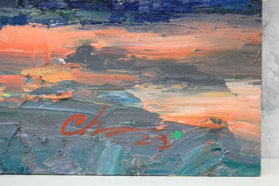 Sunset art, Landscape painting, Riverscape, Oil Painting Original, Nature, One of a kind, Wall art home decor, Impressionist art