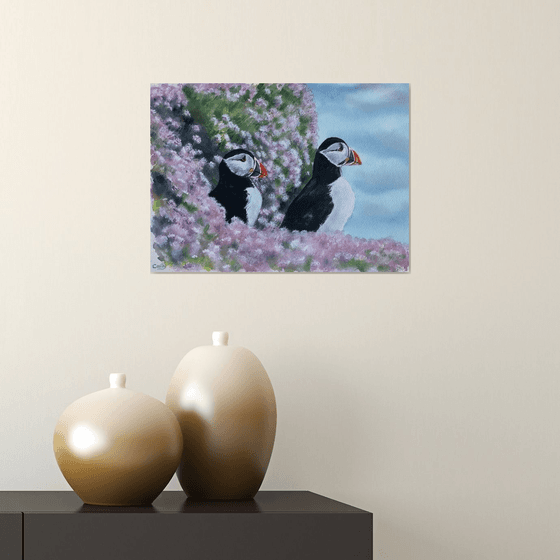 Puffins Amongst sea thrift